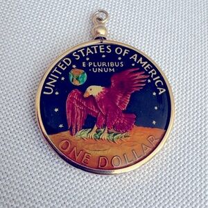 Vintage Hand Painted 1974 One Dollar Pendant
